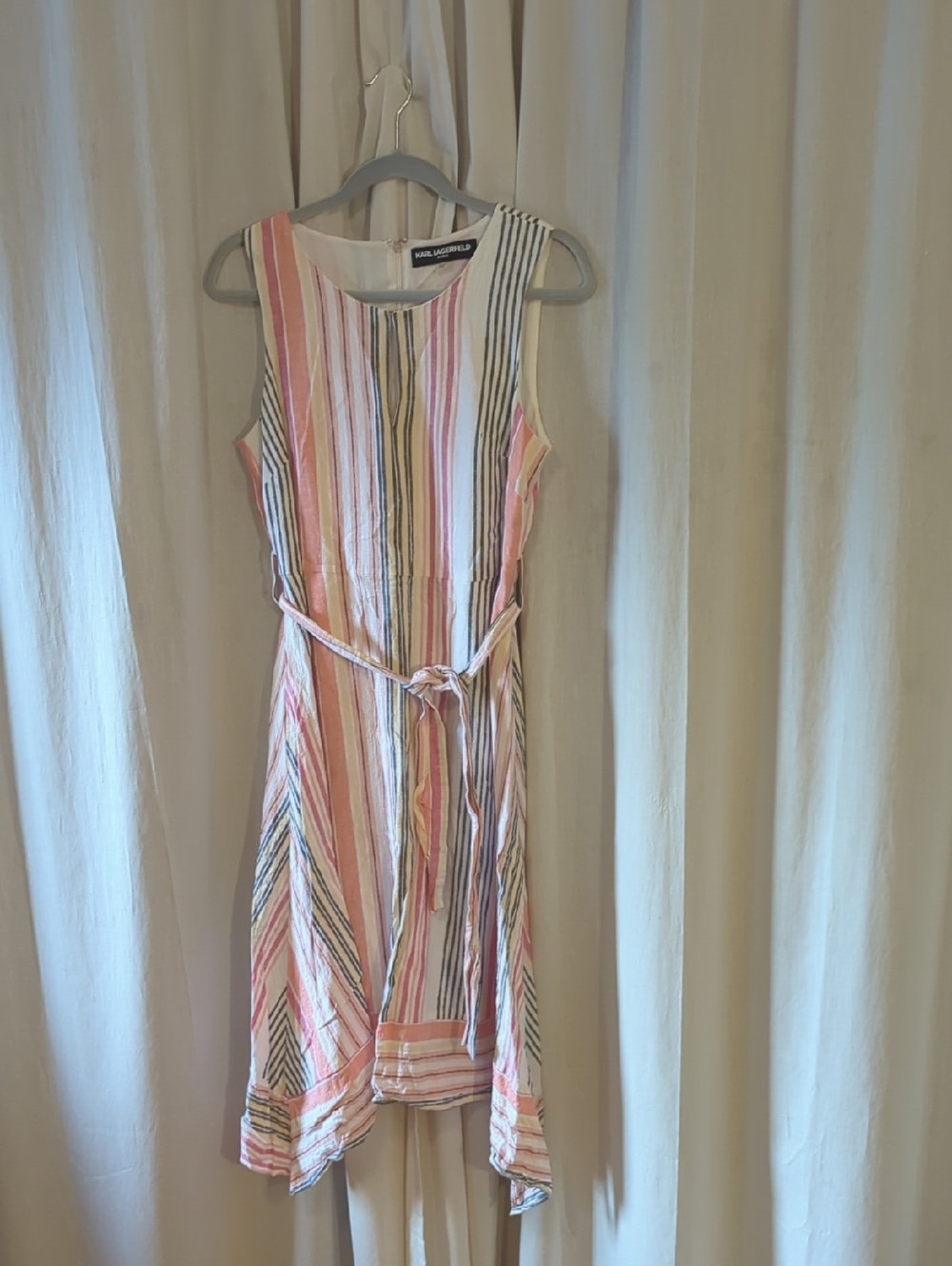 Karl Lagerfeld Pink Multi-Stripe Sleeveless High-Low Dress